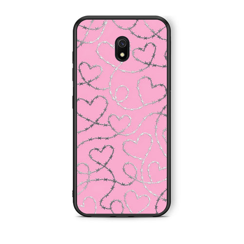 Θήκη Xiaomi Redmi 8A Barbed Wire Hearts on Pink από τη Smartfits με σχέδιο στο πίσω μέρος και μαύρο περίβλημα | Xiaomi Redmi 8A Barbed Wire Hearts on Pink case with colorful back and black bezels