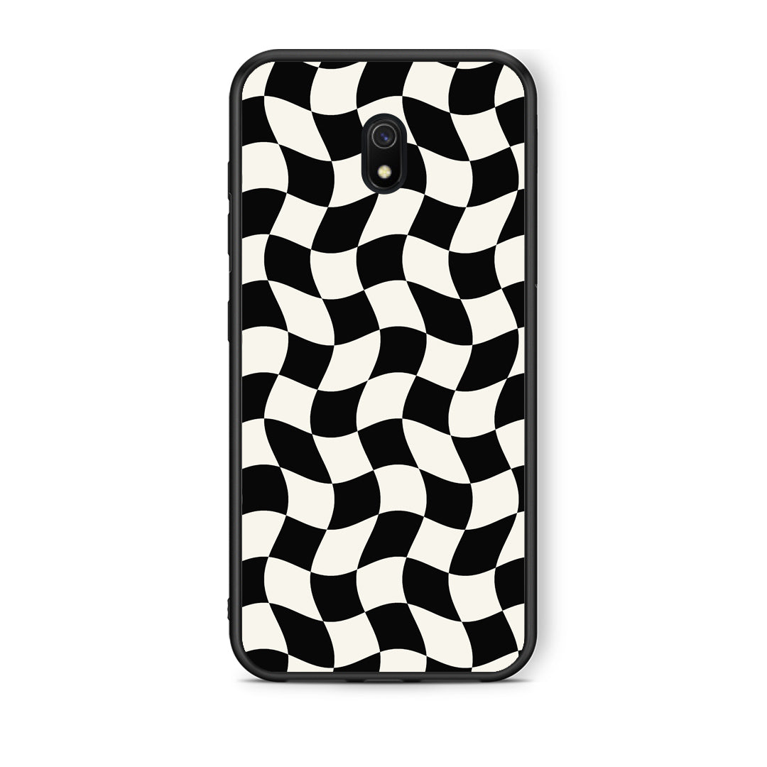 Θήκη Xiaomi Redmi 8A Black and Cream Wavy Checkerboard από τη Smartfits με σχέδιο στο πίσω μέρος και μαύρο περίβλημα | Xiaomi Redmi 8A Black and Cream Wavy Checkerboard case with colorful back and black bezels