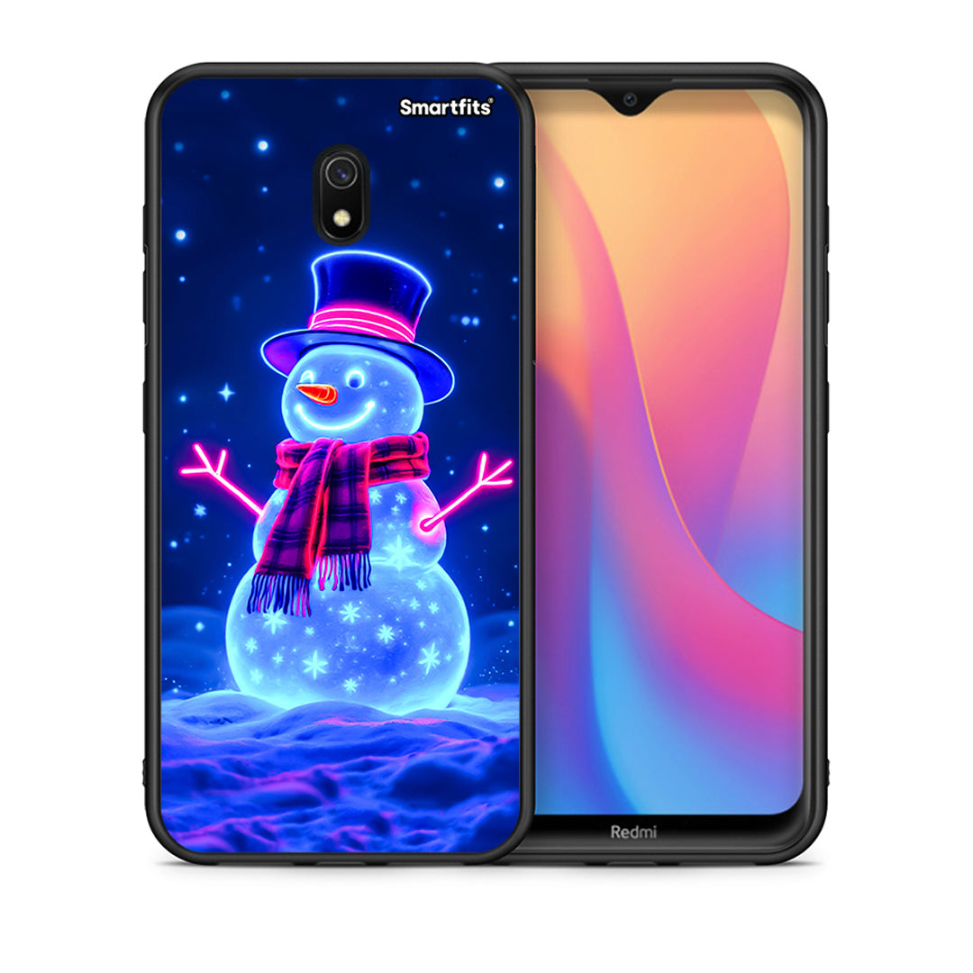 Θήκη Xiaomi Redmi 8A Christmas Neon Snowman από τη Smartfits με σχέδιο στο πίσω μέρος και μαύρο περίβλημα | Xiaomi Redmi 8A Christmas Neon Snowman case with colorful back and black bezels