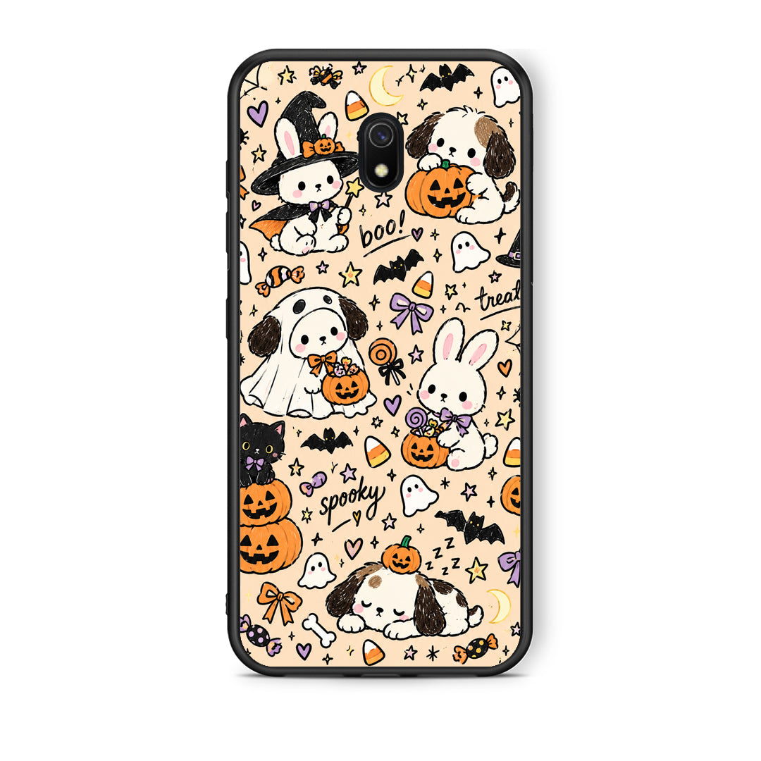Θήκη Xiaomi Redmi 8A Halloween Puppies and Friends on Cream από τη Smartfits με σχέδιο στο πίσω μέρος και μαύρο περίβλημα | Xiaomi Redmi 8A Halloween Puppies and Friends on Cream case with colorful back and black bezels