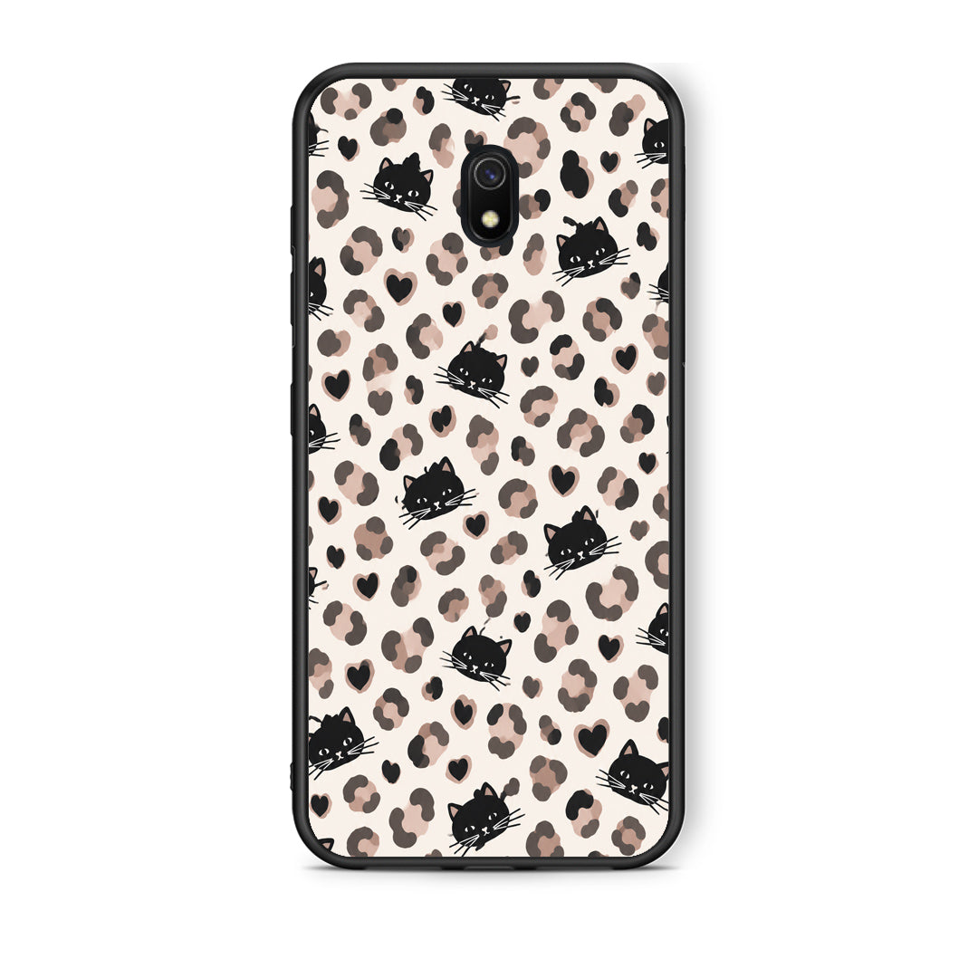 Θήκη Xiaomi Redmi 8A Leopard Spots and Black Cats on Cream από τη Smartfits με σχέδιο στο πίσω μέρος και μαύρο περίβλημα | Xiaomi Redmi 8A Leopard Spots and Black Cats on Cream case with colorful back and black bezels