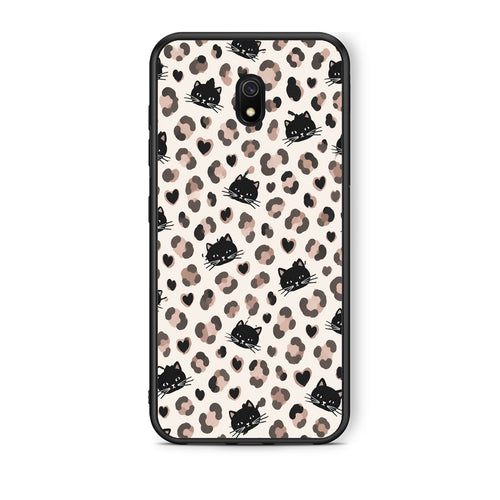 Θήκη Xiaomi Redmi 8A Leopard Spots and Black Cats on Cream από τη Smartfits με σχέδιο στο πίσω μέρος και μαύρο περίβλημα | Xiaomi Redmi 8A Leopard Spots and Black Cats on Cream case with colorful back and black bezels
