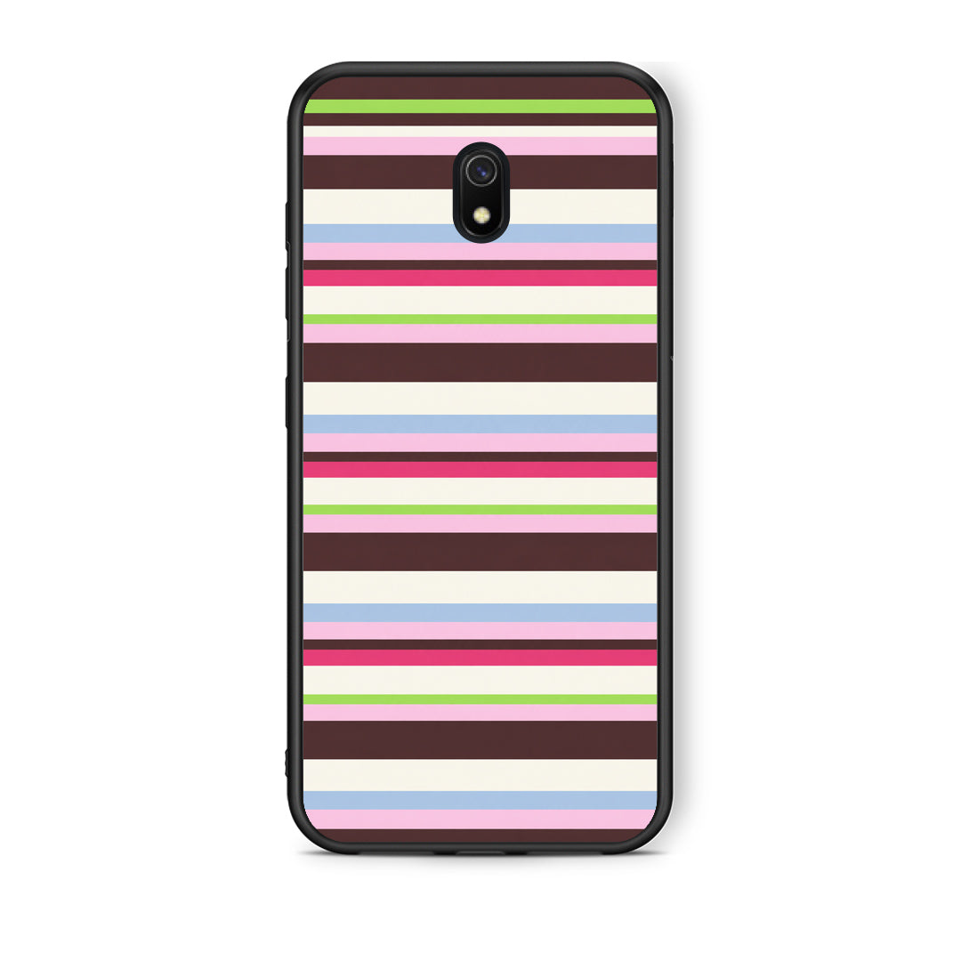 Θήκη Xiaomi Redmi 8A Multicolour Horizontal Stripes από τη Smartfits με σχέδιο στο πίσω μέρος και μαύρο περίβλημα | Xiaomi Redmi 8A Multicolour Horizontal Stripes case with colorful back and black bezels