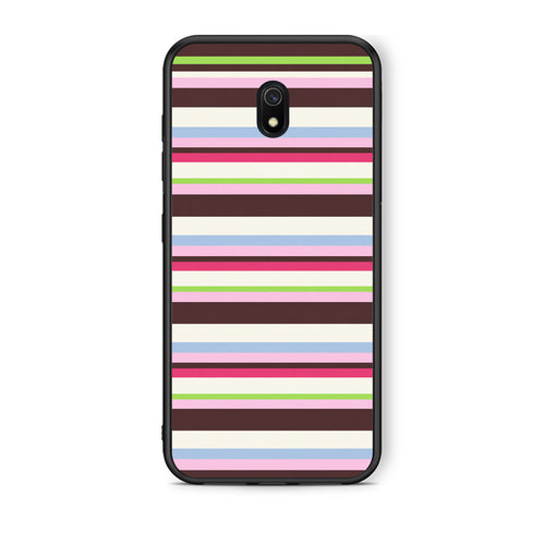 Θήκη Xiaomi Redmi 8A Multicolour Horizontal Stripes από τη Smartfits με σχέδιο στο πίσω μέρος και μαύρο περίβλημα | Xiaomi Redmi 8A Multicolour Horizontal Stripes case with colorful back and black bezels