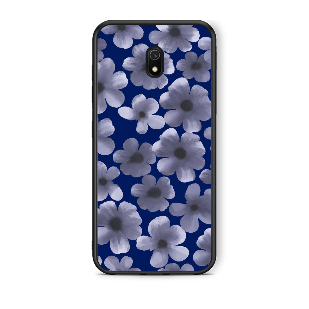 Θήκη Xiaomi Redmi 8A Pale Blue Flowers on Navy από τη Smartfits με σχέδιο στο πίσω μέρος και μαύρο περίβλημα | Xiaomi Redmi 8A Pale Blue Flowers on Navy case with colorful back and black bezels