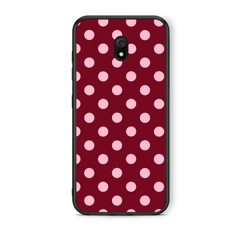 Θήκη Xiaomi Redmi 8A Pink Polka Dots on Burgundy από τη Smartfits με σχέδιο στο πίσω μέρος και μαύρο περίβλημα | Xiaomi Redmi 8A Pink Polka Dots on Burgundy case with colorful back and black bezels