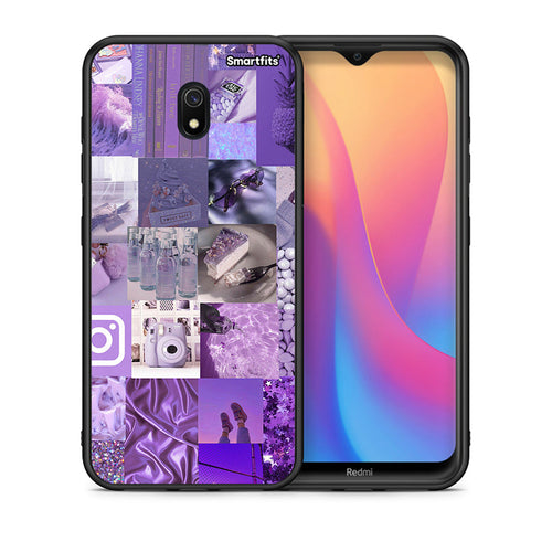 Θήκη Xiaomi Redmi 8A Purple Aesthetic Collage από τη Smartfits με σχέδιο στο πίσω μέρος και μαύρο περίβλημα | Xiaomi Redmi 8A Purple Aesthetic Collage case with colorful back and black bezels