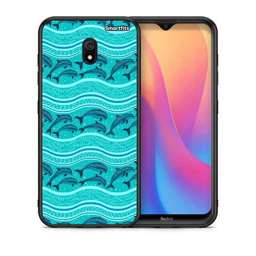 Θήκη Xiaomi Redmi 8A Swimming Dolphins από τη Smartfits με σχέδιο στο πίσω μέρος και μαύρο περίβλημα | Xiaomi Redmi 8A Swimming Dolphins case with colorful back and black bezels