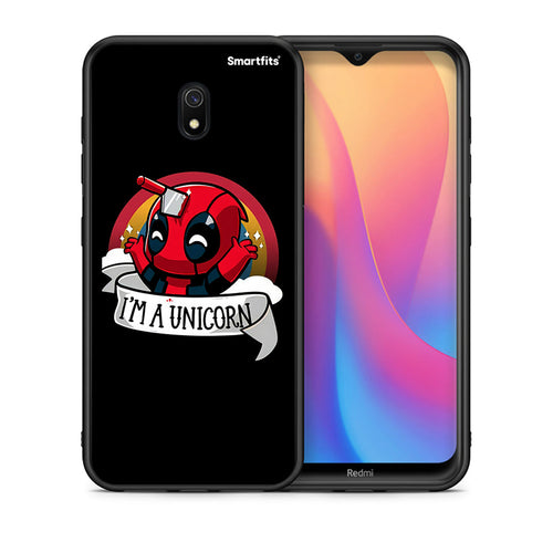 Θήκη Xiaomi Redmi 8A Unicorn Deadpool από τη Smartfits με σχέδιο στο πίσω μέρος και μαύρο περίβλημα | Xiaomi Redmi 8A Unicorn Deadpool case with colorful back and black bezels