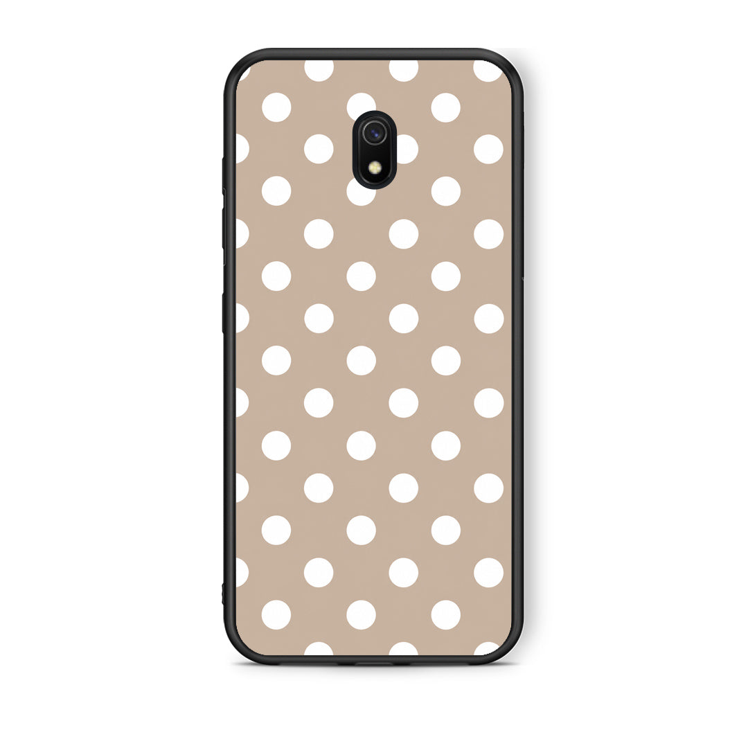 Θήκη Xiaomi Redmi 8A White Polka Dots on Taupe από τη Smartfits με σχέδιο στο πίσω μέρος και μαύρο περίβλημα | Xiaomi Redmi 8A White Polka Dots on Taupe case with colorful back and black bezels