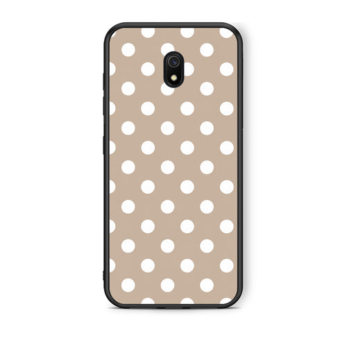 Θήκη Xiaomi Redmi 8A White Polka Dots on Taupe από τη Smartfits με σχέδιο στο πίσω μέρος και μαύρο περίβλημα | Xiaomi Redmi 8A White Polka Dots on Taupe case with colorful back and black bezels