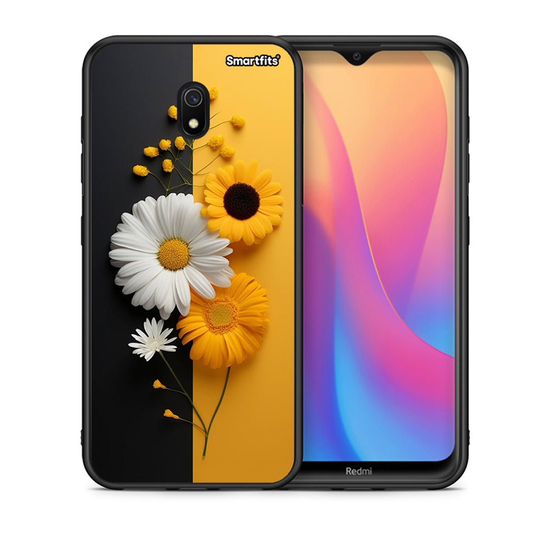 Θήκη Xiaomi Redmi 8A Yellow Daisies από τη Smartfits με σχέδιο στο πίσω μέρος και μαύρο περίβλημα | Xiaomi Redmi 8A Yellow Daisies case with colorful back and black bezels