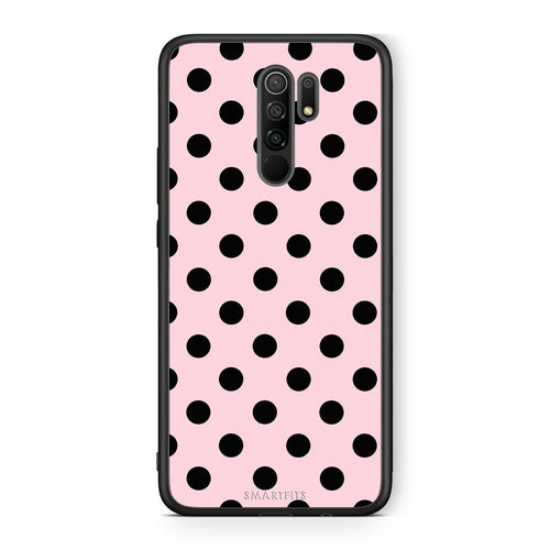 Θήκη Xiaomi Redmi 9 / 9 Prime Black Polka Dots on Pink από τη Smartfits με σχέδιο στο πίσω μέρος και μαύρο περίβλημα | Xiaomi Redmi 9 / 9 Prime Black Polka Dots on Pink case with colorful back and black bezels