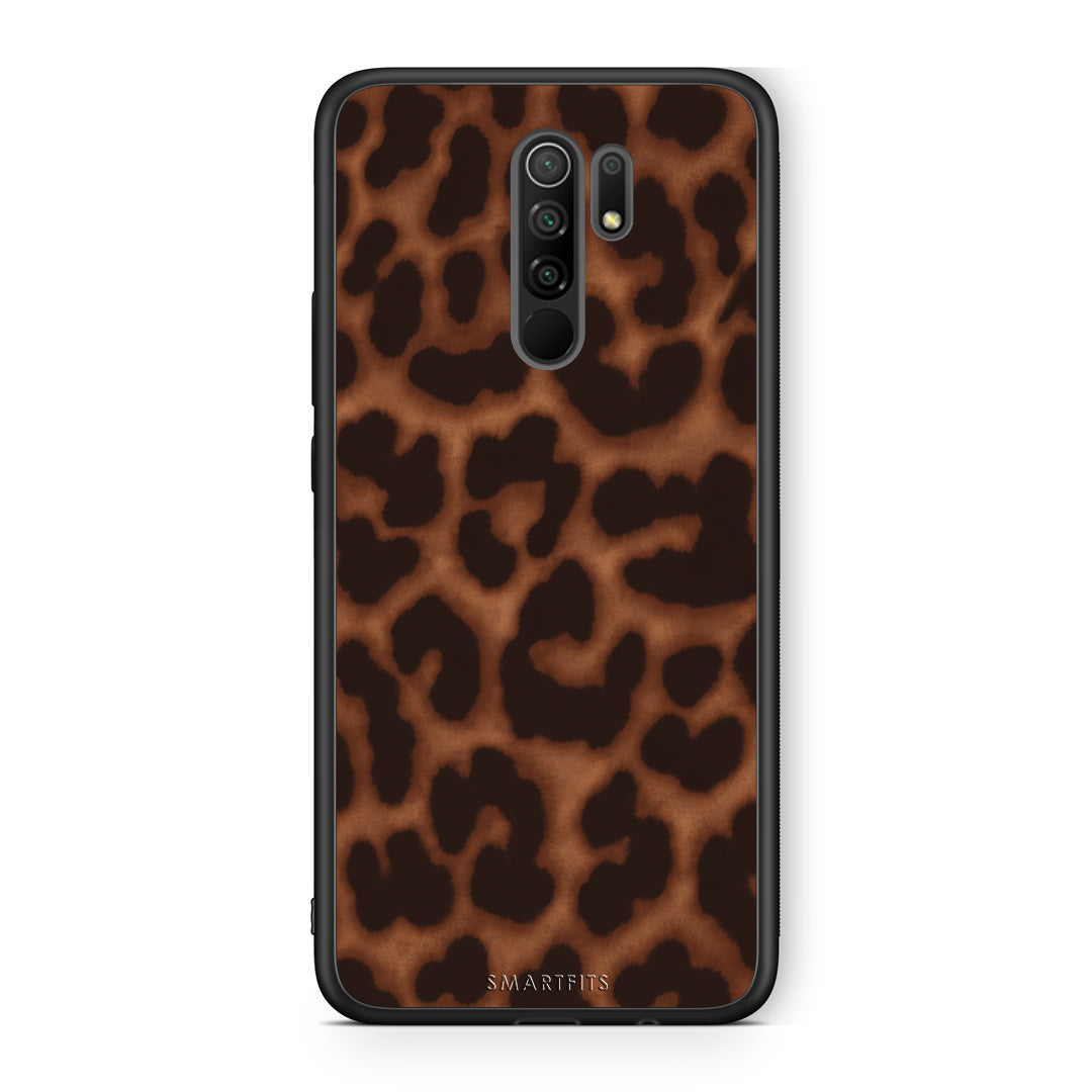 Θήκη Xiaomi Redmi 9 / 9 Prime Leopard Print Dark Brown από τη Smartfits με σχέδιο στο πίσω μέρος και μαύρο περίβλημα | Xiaomi Redmi 9 / 9 Prime Leopard Print Dark Brown case with colorful back and black bezels