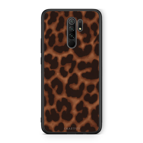 Θήκη Xiaomi Redmi 9 / 9 Prime Leopard Print Dark Brown από τη Smartfits με σχέδιο στο πίσω μέρος και μαύρο περίβλημα | Xiaomi Redmi 9 / 9 Prime Leopard Print Dark Brown case with colorful back and black bezels