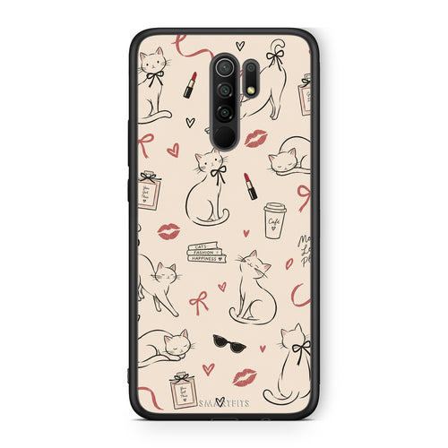 Θήκη Xiaomi Redmi 9 / 9 Prime Minimal Cat and Fashion Doodles on Cream από τη Smartfits με σχέδιο στο πίσω μέρος και μαύρο περίβλημα | Xiaomi Redmi 9 / 9 Prime Minimal Cat and Fashion Doodles on Cream case with colorful back and black bezels