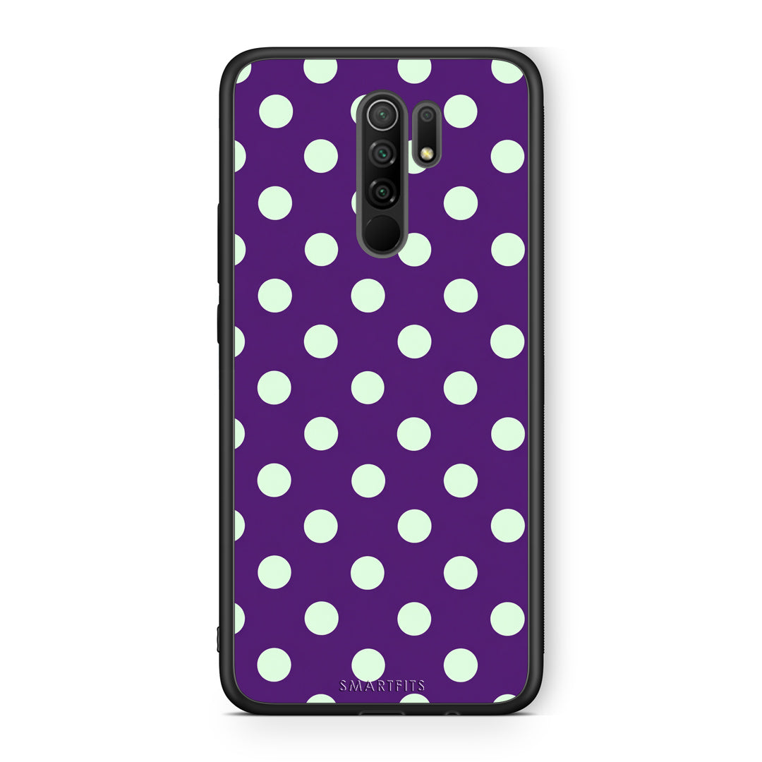 Θήκη Xiaomi Redmi 9 / 9 Prime Mint Polka Dots on Purple από τη Smartfits με σχέδιο στο πίσω μέρος και μαύρο περίβλημα | Xiaomi Redmi 9 / 9 Prime Mint Polka Dots on Purple case with colorful back and black bezels