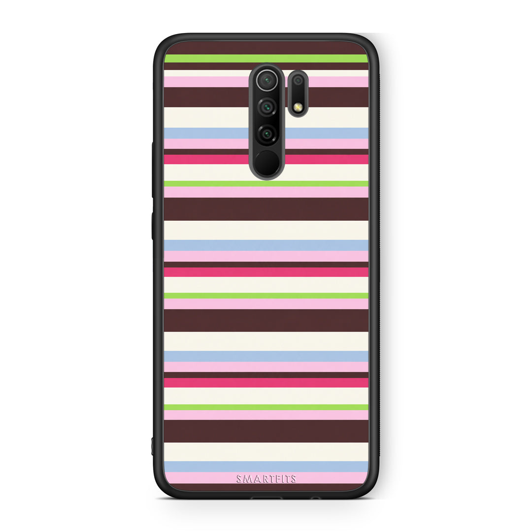 Θήκη Xiaomi Redmi 9 / 9 Prime Multicolour Horizontal Stripes από τη Smartfits με σχέδιο στο πίσω μέρος και μαύρο περίβλημα | Xiaomi Redmi 9 / 9 Prime Multicolour Horizontal Stripes case with colorful back and black bezels