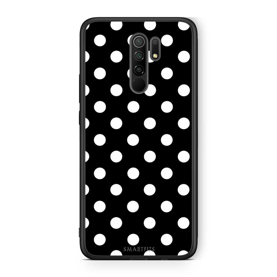 Θήκη Xiaomi Redmi 9 / 9 Prime White Polka Dots on Black από τη Smartfits με σχέδιο στο πίσω μέρος και μαύρο περίβλημα | Xiaomi Redmi 9 / 9 Prime White Polka Dots on Black case with colorful back and black bezels