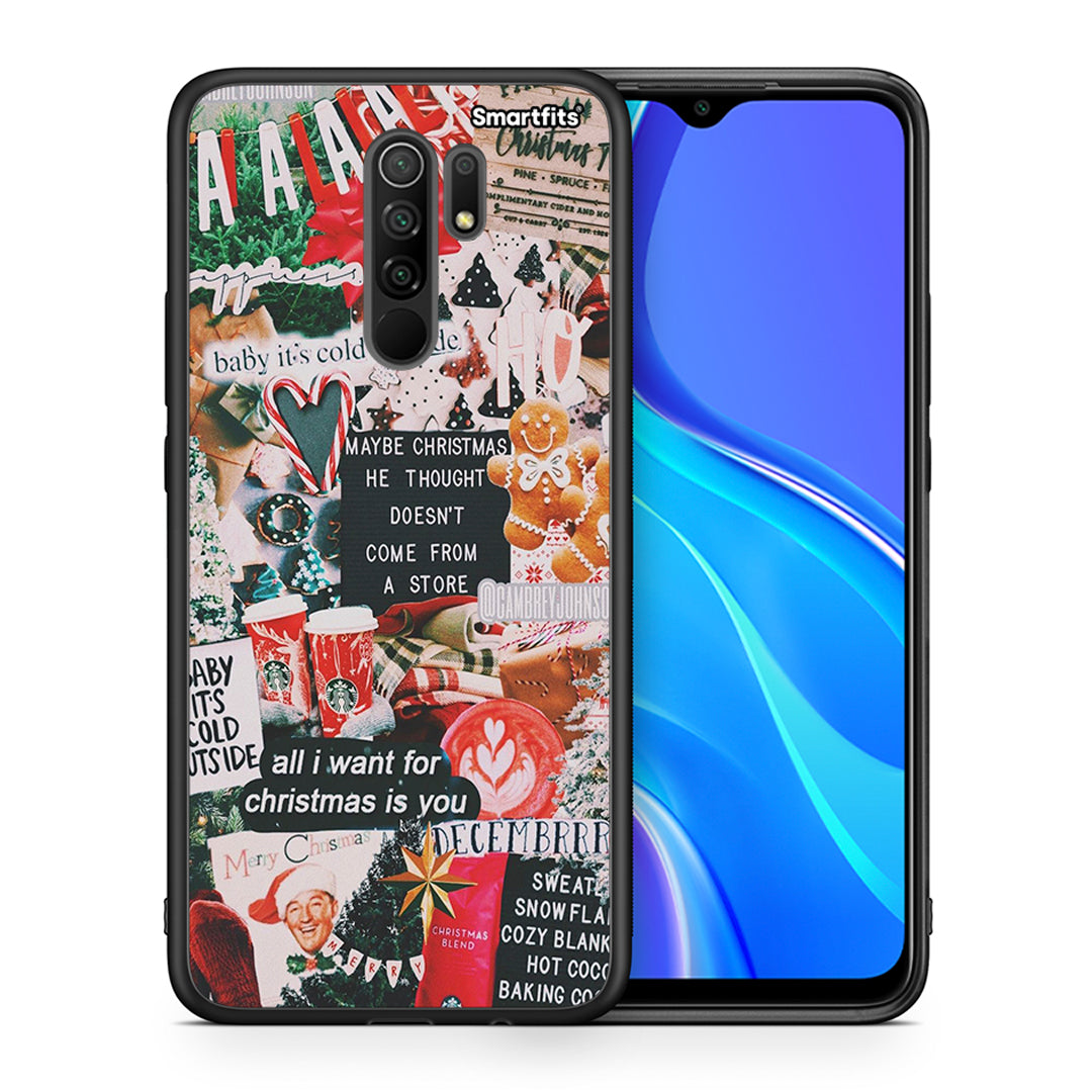 Θήκη Xiaomi Redmi 9/9 Prime Christmas Happiness από τη Smartfits με σχέδιο στο πίσω μέρος και μαύρο περίβλημα | Xiaomi Redmi 9/9 Prime Christmas Happiness case with colorful back and black bezels