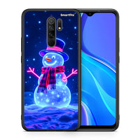 Thumbnail for Θήκη Xiaomi Redmi 9/9 Prime Christmas Neon Snowman από τη Smartfits με σχέδιο στο πίσω μέρος και μαύρο περίβλημα | Xiaomi Redmi 9/9 Prime Christmas Neon Snowman case with colorful back and black bezels