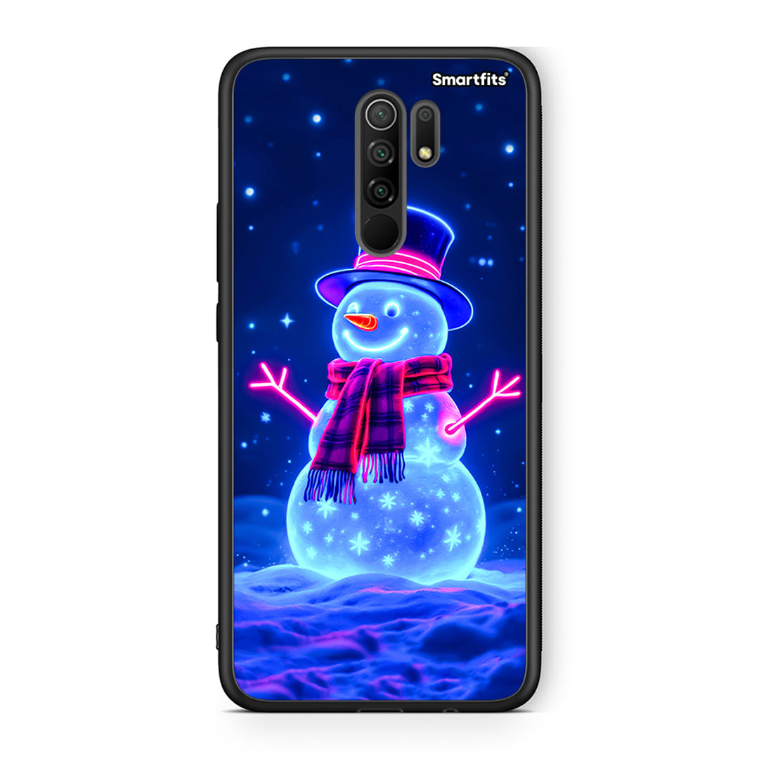 Xiaomi Redmi 9/9 Prime Christmas Neon Snowman θήκη από τη Smartfits με σχέδιο στο πίσω μέρος και μαύρο περίβλημα | Smartphone case with colorful back and black bezels by Smartfits