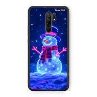 Thumbnail for Xiaomi Redmi 9/9 Prime Christmas Neon Snowman θήκη από τη Smartfits με σχέδιο στο πίσω μέρος και μαύρο περίβλημα | Smartphone case with colorful back and black bezels by Smartfits