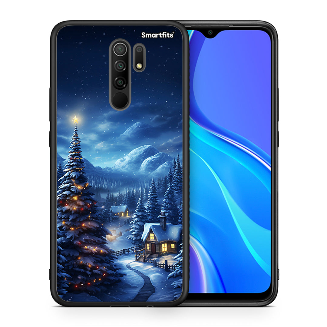 Θήκη Xiaomi Redmi 9/9 Prime Christmas Scenery από τη Smartfits με σχέδιο στο πίσω μέρος και μαύρο περίβλημα | Xiaomi Redmi 9/9 Prime Christmas Scenery case with colorful back and black bezels