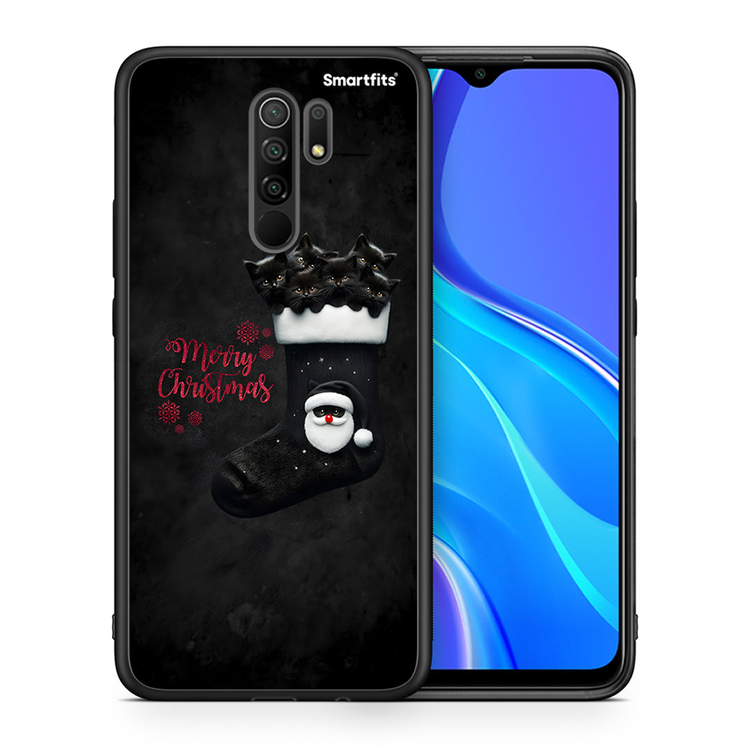 Θήκη Xiaomi Redmi 9/9 Prime Merry Cat Christmas από τη Smartfits με σχέδιο στο πίσω μέρος και μαύρο περίβλημα | Xiaomi Redmi 9/9 Prime Merry Cat Christmas case with colorful back and black bezels