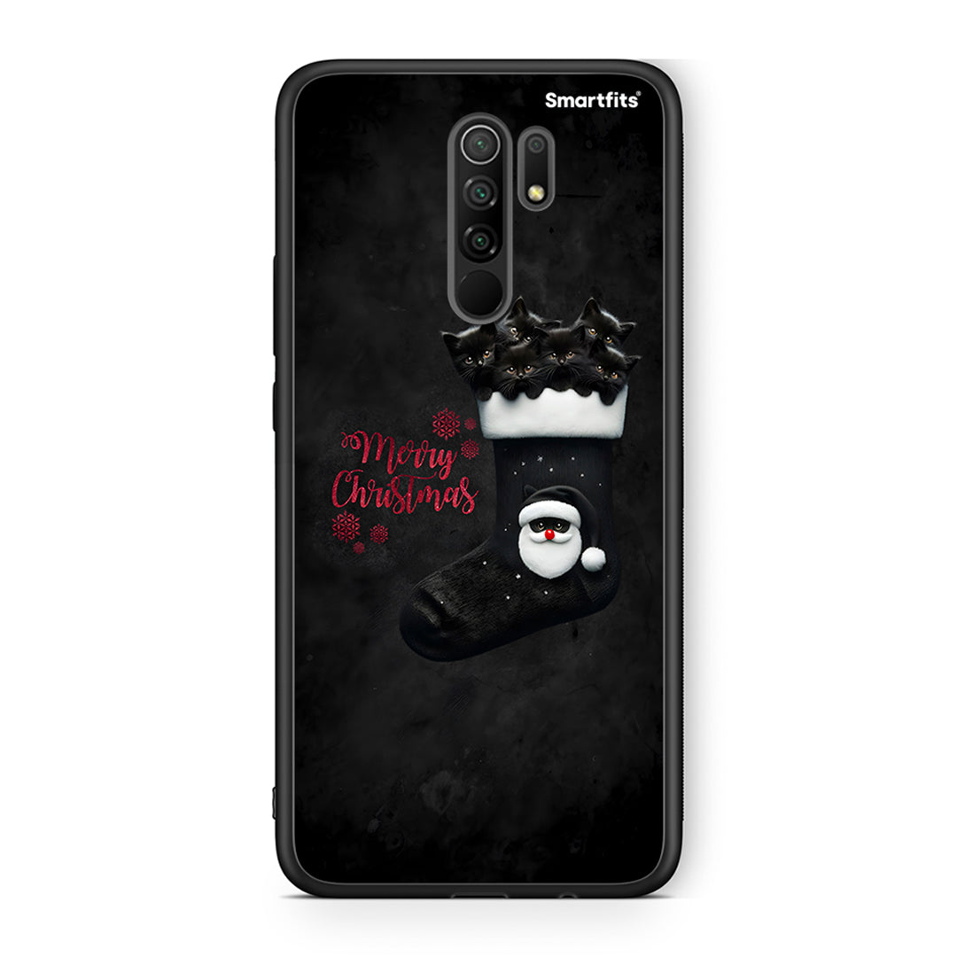 Xiaomi Redmi 9/9 Prime Merry Cat Christmas θήκη από τη Smartfits με σχέδιο στο πίσω μέρος και μαύρο περίβλημα | Smartphone case with colorful back and black bezels by Smartfits