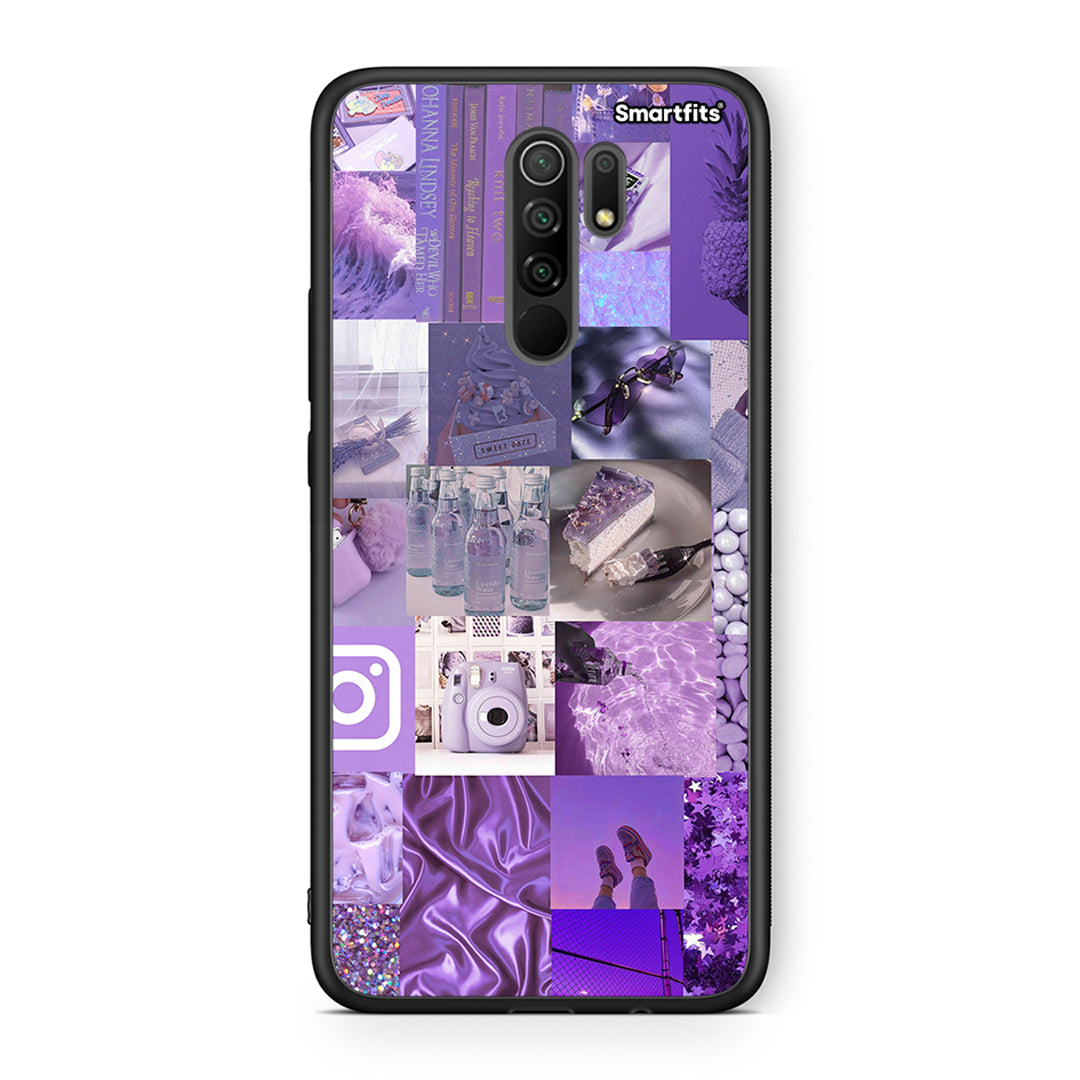 Xiaomi Redmi 9/9 Prime Purple Aesthetic Collage θήκη από τη Smartfits με σχέδιο στο πίσω μέρος και μαύρο περίβλημα | Smartphone case with colorful back and black bezels by Smartfits