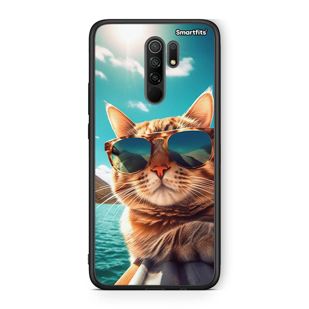 Xiaomi Redmi 9/9 Prime Summer Cat θήκη από τη Smartfits με σχέδιο στο πίσω μέρος και μαύρο περίβλημα | Smartphone case with colorful back and black bezels by Smartfits