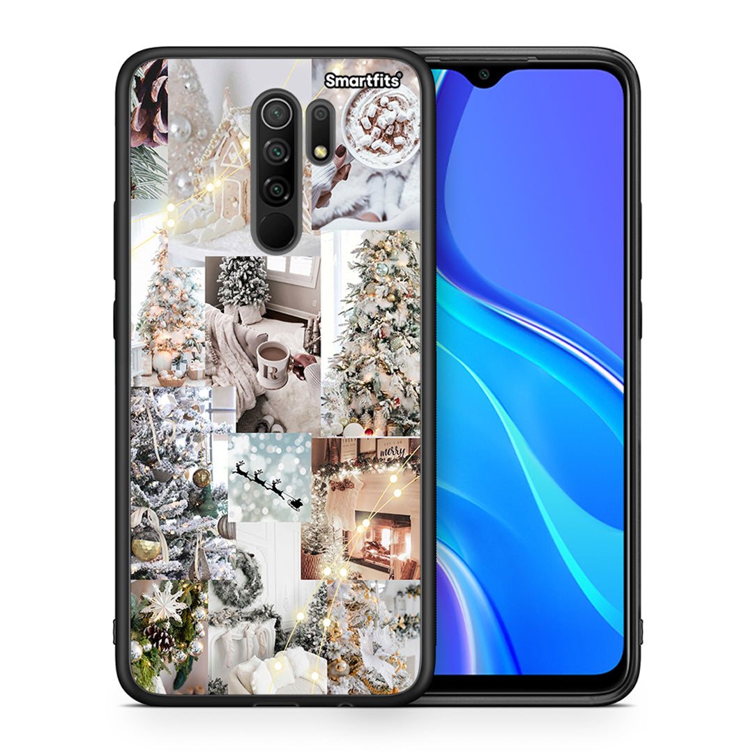 Θήκη Xiaomi Redmi 9/9 Prime White Christmas από τη Smartfits με σχέδιο στο πίσω μέρος και μαύρο περίβλημα | Xiaomi Redmi 9/9 Prime White Christmas case with colorful back and black bezels