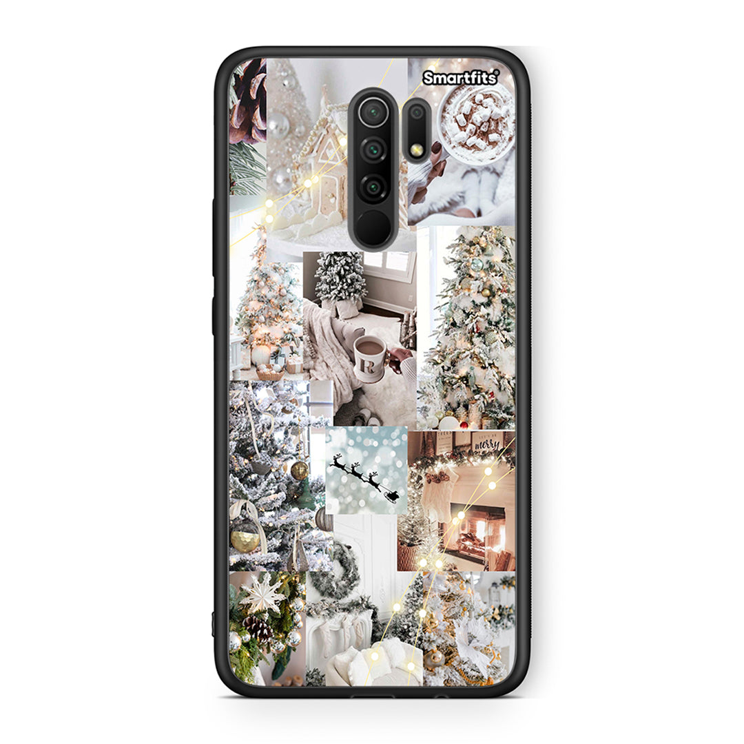 Xiaomi Redmi 9/9 Prime White Christmas θήκη από τη Smartfits με σχέδιο στο πίσω μέρος και μαύρο περίβλημα | Smartphone case with colorful back and black bezels by Smartfits