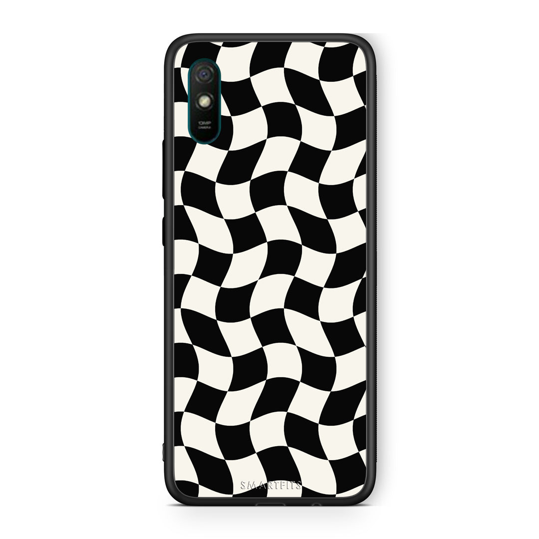 Θήκη Xiaomi Redmi 9A / 9AT Black and Cream Wavy Checkerboard από τη Smartfits με σχέδιο στο πίσω μέρος και μαύρο περίβλημα | Xiaomi Redmi 9A / 9AT Black and Cream Wavy Checkerboard case with colorful back and black bezels