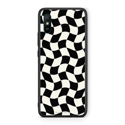 Θήκη Xiaomi Redmi 9A / 9AT Black and Cream Wavy Checkerboard από τη Smartfits με σχέδιο στο πίσω μέρος και μαύρο περίβλημα | Xiaomi Redmi 9A / 9AT Black and Cream Wavy Checkerboard case with colorful back and black bezels