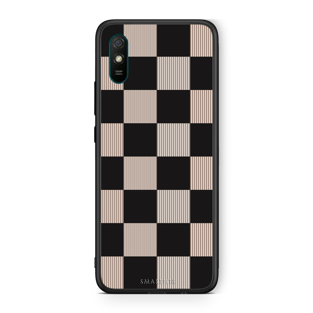 Θήκη Xiaomi Redmi 9A / 9AT Black and Taupe Striped Checks από τη Smartfits με σχέδιο στο πίσω μέρος και μαύρο περίβλημα | Xiaomi Redmi 9A / 9AT Black and Taupe Striped Checks case with colorful back and black bezels