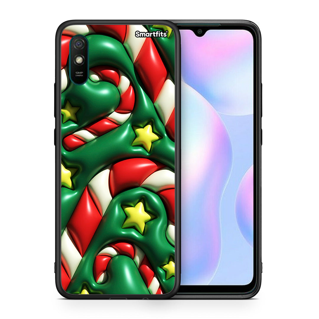 Θήκη Xiaomi Redmi 9A Christmas Bubbles από τη Smartfits με σχέδιο στο πίσω μέρος και μαύρο περίβλημα | Xiaomi Redmi 9A Christmas Bubbles case with colorful back and black bezels