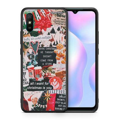 Θήκη Xiaomi Redmi 9A Christmas Happiness από τη Smartfits με σχέδιο στο πίσω μέρος και μαύρο περίβλημα | Xiaomi Redmi 9A Christmas Happiness case with colorful back and black bezels