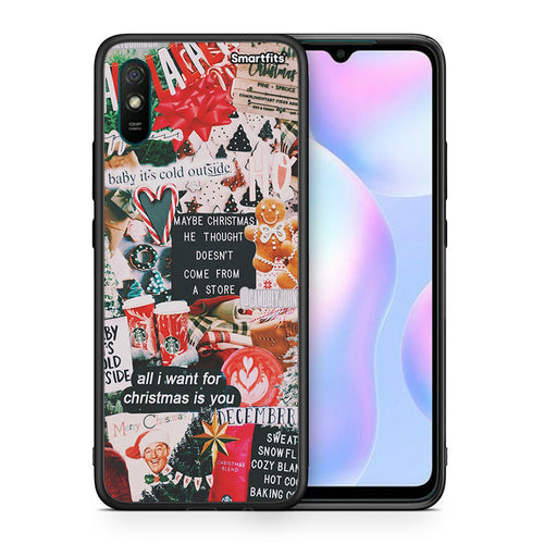 Θήκη Xiaomi Redmi 9A Christmas Happiness από τη Smartfits με σχέδιο στο πίσω μέρος και μαύρο περίβλημα | Xiaomi Redmi 9A Christmas Happiness case with colorful back and black bezels
