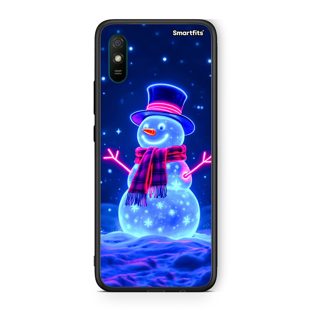 Xiaomi Redmi 9A Christmas Neon Snowman θήκη από τη Smartfits με σχέδιο στο πίσω μέρος και μαύρο περίβλημα | Smartphone case with colorful back and black bezels by Smartfits