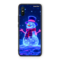 Thumbnail for Xiaomi Redmi 9A Christmas Neon Snowman θήκη από τη Smartfits με σχέδιο στο πίσω μέρος και μαύρο περίβλημα | Smartphone case with colorful back and black bezels by Smartfits