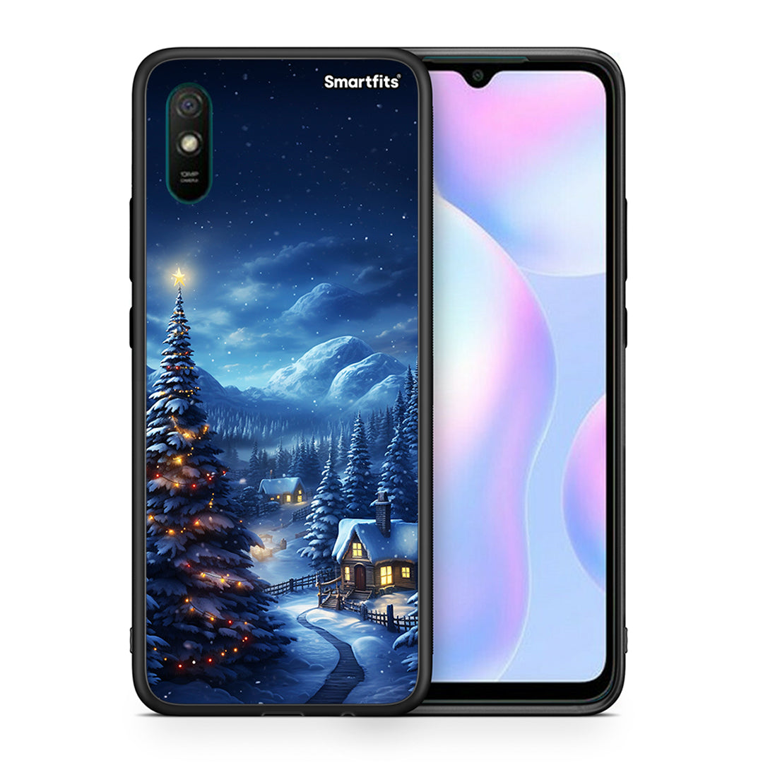 Θήκη Xiaomi Redmi 9A Christmas Scenery από τη Smartfits με σχέδιο στο πίσω μέρος και μαύρο περίβλημα | Xiaomi Redmi 9A Christmas Scenery case with colorful back and black bezels