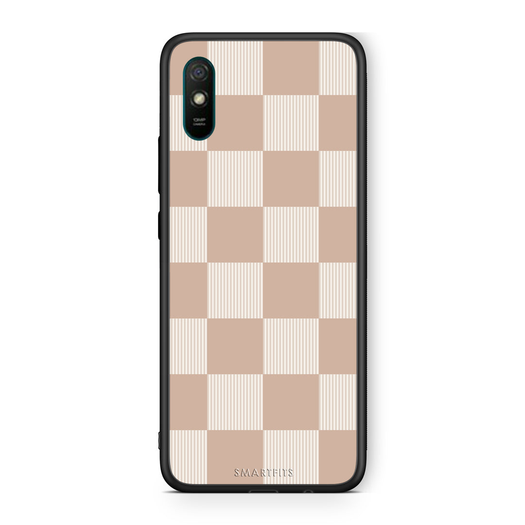 Θήκη Xiaomi Redmi 9A / 9AT Latte and Cream Striped Checks από τη Smartfits με σχέδιο στο πίσω μέρος και μαύρο περίβλημα | Xiaomi Redmi 9A / 9AT Latte and Cream Striped Checks case with colorful back and black bezels