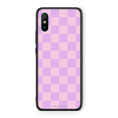 Θήκη Xiaomi Redmi 9A / 9AT Lavender and Pink Checkerboard από τη Smartfits με σχέδιο στο πίσω μέρος και μαύρο περίβλημα | Xiaomi Redmi 9A / 9AT Lavender and Pink Checkerboard case with colorful back and black bezels