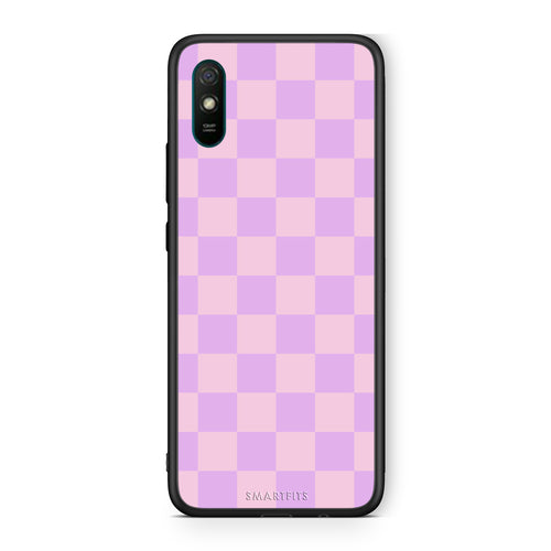 Θήκη Xiaomi Redmi 9A / 9AT Lavender and Pink Checkerboard από τη Smartfits με σχέδιο στο πίσω μέρος και μαύρο περίβλημα | Xiaomi Redmi 9A / 9AT Lavender and Pink Checkerboard case with colorful back and black bezels