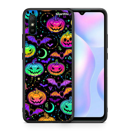 Θήκη Xiaomi Redmi 9A Neon Halloween από τη Smartfits με σχέδιο στο πίσω μέρος και μαύρο περίβλημα | Xiaomi Redmi 9A Neon Halloween case with colorful back and black bezels