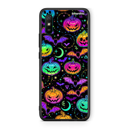 Xiaomi Redmi 9A Neon Halloween θήκη από τη Smartfits με σχέδιο στο πίσω μέρος και μαύρο περίβλημα | Smartphone case with colorful back and black bezels by Smartfits