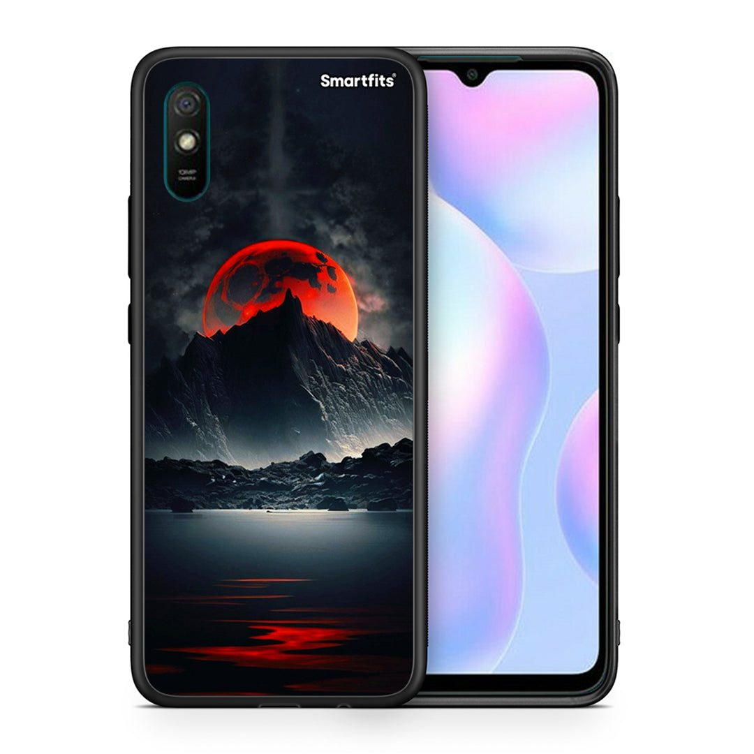 Θήκη Xiaomi Redmi 9A Red Full Moon από τη Smartfits με σχέδιο στο πίσω μέρος και μαύρο περίβλημα | Xiaomi Redmi 9A Red Full Moon case with colorful back and black bezels