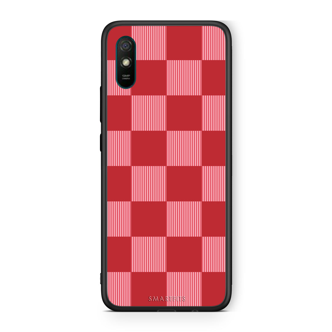 Θήκη Xiaomi Redmi 9A / 9AT Red and Pink Striped Checks από τη Smartfits με σχέδιο στο πίσω μέρος και μαύρο περίβλημα | Xiaomi Redmi 9A / 9AT Red and Pink Striped Checks case with colorful back and black bezels